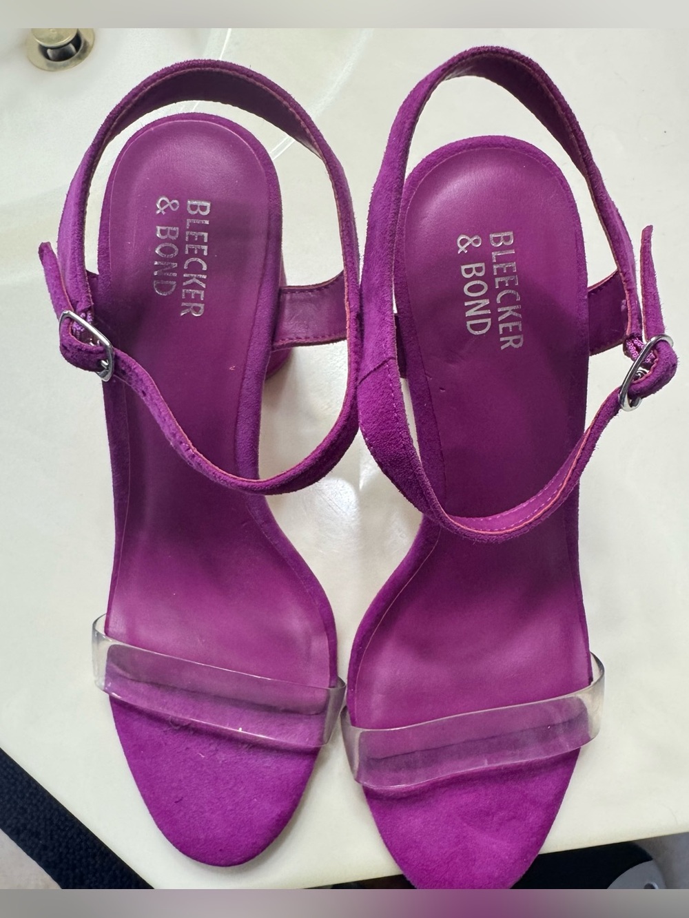 Bleecker & Bond Violet Suede Slingback Heels